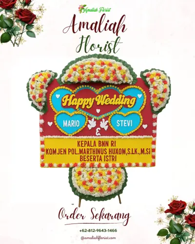 Karangan Papan Bunga Pernikahan di Pendem